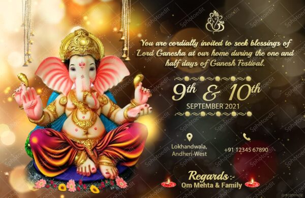 Premium Gold Ganesha invite card online
